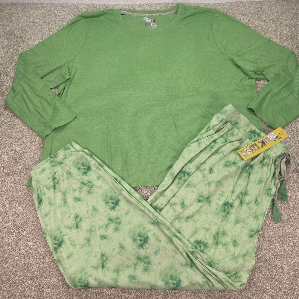 NEW Muk Luks Womens 3X Green Tie Dye Pajama Set Long Sleeve Top Joggers NWT